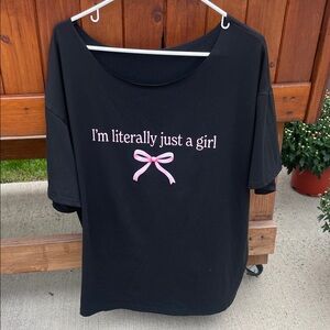 SHEIN Black Tee with Pink Bow Graphic